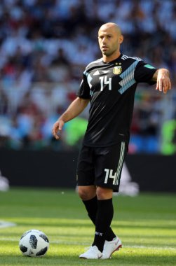 16.06.2018. Moskova, Rusya: Mascherano eylem sırasında maç FIFA Dünya Kupası Rusya 2018, D grubu, futbol maç arasında Arjantin v İzlanda Moscow Spartak stadyumu.