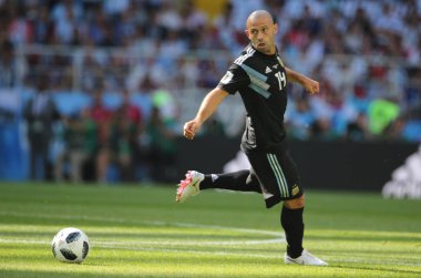 16.06.2018. Moskova, Rusya: Mascherano eylem sırasında maç FIFA Dünya Kupası Rusya 2018, D grubu, futbol maç arasında Arjantin v İzlanda Moscow Spartak stadyumu.