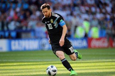 16.06.2018. Moskova, Rusya: Lionel Messi FIFA Dünya Kupası Rusya 2018, D grubu, futbol maç sırasında eylem maç arasında Arjantin v İzlanda Moscow Spartak stadyumu.