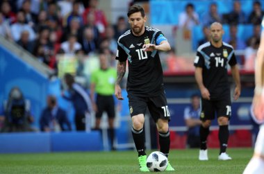 16.06.2018. Moskova, Rusya: Lionel Messi FIFA Dünya Kupası Rusya 2018, D grubu, futbol maç sırasında eylem maç arasında Arjantin v İzlanda Moscow Spartak stadyumu.