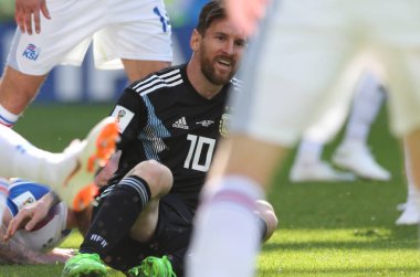 16.06.2018. Moskova, Rusya: Lionel Messi FIFA Dünya Kupası Rusya 2018, D grubu, futbol maç sırasında eylem maç arasında Arjantin v İzlanda Moscow Spartak stadyumu.