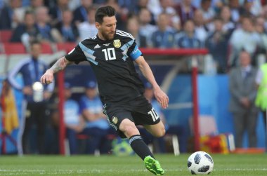 16.06.2018. Moskova, Rusya: Lionel Messi FIFA Dünya Kupası Rusya 2018, D grubu, futbol maç sırasında eylem maç arasında Arjantin v İzlanda Moscow Spartak stadyumu.