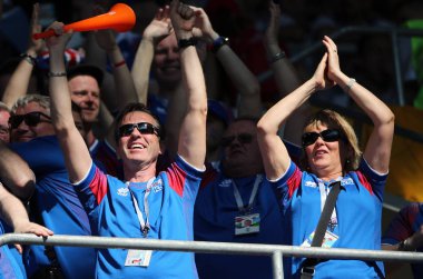 16.06.2018. Moskova, Rusya: FIFA Dünya Kupası Rusya 2018, D grubu, futbol maç sırasında eylem Icelands destekçileri Arjantin v İzlanda Moscow Spartak Stadyumu arasında eşleme.