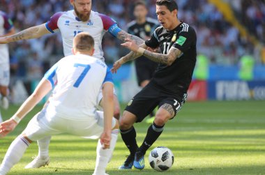 16.06.2018. Moskova, Rusya: Di Maria FIFA Dünya Kupası Rusya 2018, D grubu, futbol maç sırasında eylem maç arasında Arjantin v İzlanda Moscow Spartak stadyumu.
