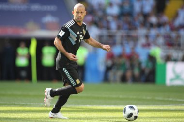 16.06.2018. Moskova, Rusya: Mascherano eylem sırasında maç FIFA Dünya Kupası Rusya 2018, D grubu, futbol maç arasında Arjantin v İzlanda Moscow Spartak stadyumu.