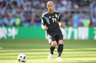 16.06.2018. Moskova, Rusya: Mascherano eylem sırasında maç FIFA Dünya Kupası Rusya 2018, D grubu, futbol maç arasında Arjantin v İzlanda Moscow Spartak stadyumu.