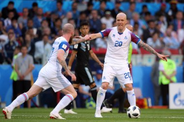 16.06.2018. Moskova, Rusça: Hallfredsson maç FIFA Dünya Kupası Rusya 2018, D grubu, futbol sırasında eylem maç arasında Arjantin v İzlanda Moscow Spartak stadyumu.