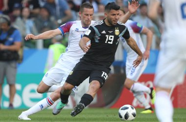 16.06.2018. Moskova, Rusya: Aguero eylem sırasında maç FIFA Dünya Kupası Rusya 2018, D grubu, futbol maç arasında Arjantin v İzlanda Moscow Spartak stadyumu.