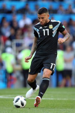 16.06.2018. Moskova, Rusça: Otamendi maç FIFA Dünya Kupası Rusya 2018, D grubu, futbol sırasında eylem maç arasında Arjantin v İzlanda Moscow Spartak stadyumu.