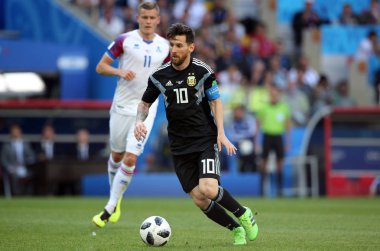 16.06.2018. Moskova, Rusya: Messi eylem sırasında maç FIFA Dünya Kupası Rusya 2018, D grubu, futbol maç arasında Arjantin v İzlanda Moscow Spartak stadyumu.