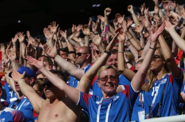 16.06.2018. Moskova, Rusya: İzlanda hayranları şofben maç FIFA Dünya Kupası Rusya 2018, D grubu, futbol ses maç arasında Arjantin v İzlanda Moscow Spartak stadyumu.