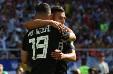 16.06.2018. Moskova, Rusya: Aguero gol puan ve Arjantin v İzlanda Moscow Spartak Stadyumu arasında FIFA Dünya Kupası Rusya 2018, D grubu, futbol maçı maç kutluyor.