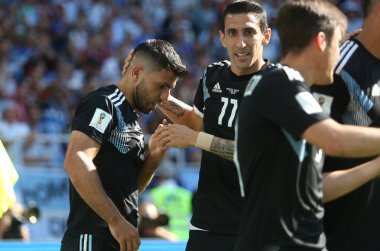 16.06.2018. Moskova, Rusya: Aguero gol puan ve Arjantin v İzlanda Moscow Spartak Stadyumu arasında FIFA Dünya Kupası Rusya 2018, D grubu, futbol maçı maç kutluyor.