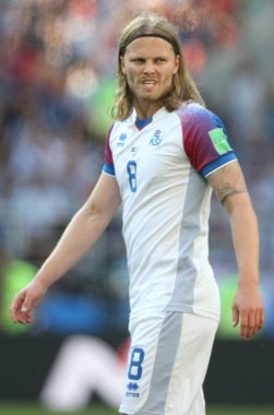 16.06.2018. Moskova, Rusça: Bjarnasson maç FIFA Dünya Kupası Rusya 2018, D grubu, futbol sırasında eylem maç arasında Arjantin v İzlanda Moscow Spartak stadyumu.