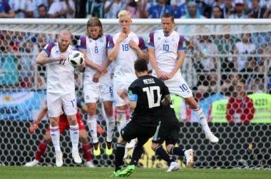 16.06.2018. Moskova, Rusya: Messi eylem sırasında maç FIFA Dünya Kupası Rusya 2018, D grubu, futbol maç arasında Arjantin v İzlanda Moscow Spartak stadyumu.