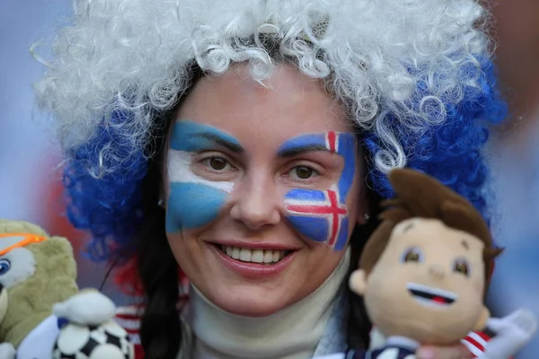 2018 Moscú Rusia Los Aficionados Argentinos Islandeses Colorean Las Gradas — Foto de Stock