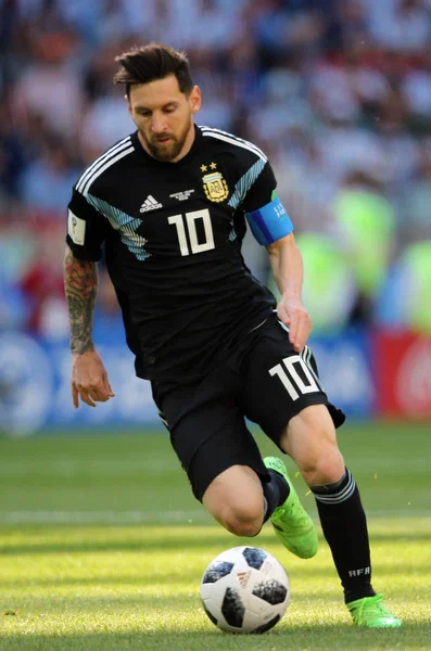 2018 Moskwa Rosyjski Lionel Messi Akcji Podczas Meczu Fifa World — Zdjęcie stockowe