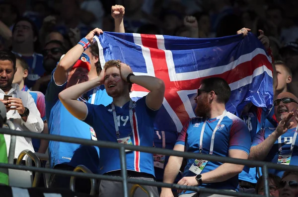 2018 Moscou Rússia Apoiantes Islandeses Ação Durante Jogo Fifa World — Fotografia de Stock