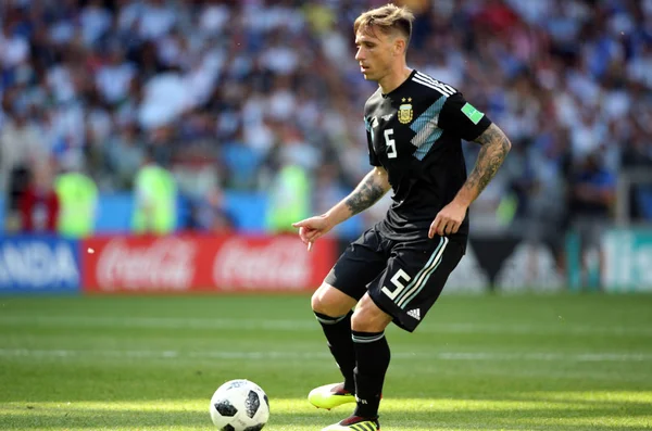 16.06.2018. Moskova, Rusya: Lucas Biglia FIFA Dünya Kupası Rusya 2018, D grubu, futbol maç sırasında eylem maç arasında Arjantin v İzlanda Moscow Spartak stadyumu.
