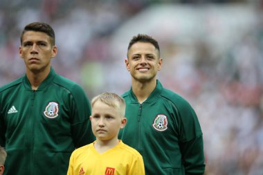 17.06.2018. Moskova, Rusya: Meksika takımı, futbol FIFA Dünya Kupası Rusya 2018, F Grubu önce İstiklal Marşı sırasında maç arasında Almanya v Meksika Moskova'da Lujniki Stadyumu.