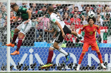 17.06.2018. Moskova, Rusya: Muller, futbol FIFA Dünya Kupası Rusya 2018, F Grubu sırasında eylem maç arasında Almanya v Meksika Moskova'da Lujniki Stadyumu.