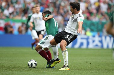 17.06.2018. Moskova, Rusya: FIFA Dünya Kupası Rusya 2018, F Grubu, futbol sırasında eylem Hummel Almanya v Meksika Moskova'da Lujniki Stadyumu arasında eşleme.