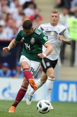 17.06.2018. Moskova, Rusya: FIFA Dünya Kupası Rusya 2018, F Grubu, futbol sırasında eylem Hernandez maç arasında Almanya v Meksika Moskova'da Lujniki Stadyumu.