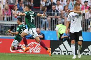 17.06.2018. Moskova, Rusya: Lozano puan edinildi gol Almanya v Meksika Moskova'da Lujniki Stadyumu FIFA Dünya Kupası Rusya 2018, F Grubu, futbol maçı sırasında.
