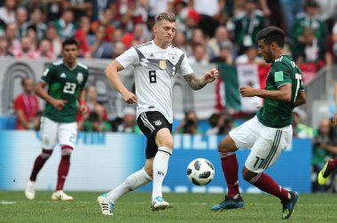 17.06.2018. Moskova, Rusya: FIFA Dünya Kupası Rusya 2018, F Grubu, futbol sırasında eylem Kroos Almanya v Meksika Moskova'da Lujniki Stadyumu arasında eşleme.