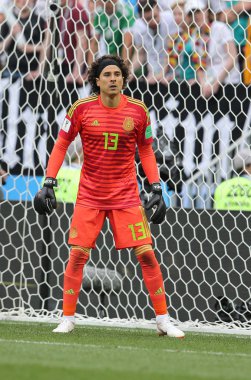 17.06.2018. Moskova, Rusça: Gullermo Ochoa, futbol FIFA Dünya Kupası Rusya 2018, F Grubu sırasında eylem maç arasında Almanya v Meksika Moskova'da Lujniki Stadyumu.