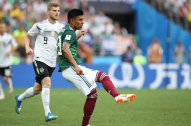 17.06.2018. Moskova, Rusya: Gallardo, futbol FIFA Dünya Kupası Rusya 2018, F Grubu sırasında eylem maç arasında Almanya v Meksika Moskova'da Lujniki Stadyumu.