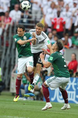 17.06.2018. Moskova, Rusya: Mueller, futbol FIFA Dünya Kupası Rusya 2018, F Grubu sırasında eylem maç arasında Almanya v Meksika Moskova'da Lujniki Stadyumu.