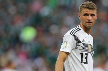 17.06.2018. Moskova, Rusya: Mueller, futbol FIFA Dünya Kupası Rusya 2018, F Grubu sırasında eylem maç arasında Almanya v Meksika Moskova'da Lujniki Stadyumu.