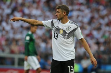 17.06.2018. Moskova, Rusya: Mueller, futbol FIFA Dünya Kupası Rusya 2018, F Grubu sırasında eylem maç arasında Almanya v Meksika Moskova'da Lujniki Stadyumu.