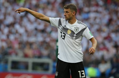 17.06.2018. Moskova, Rusya: Mueller, futbol FIFA Dünya Kupası Rusya 2018, F Grubu sırasında eylem maç arasında Almanya v Meksika Moskova'da Lujniki Stadyumu.