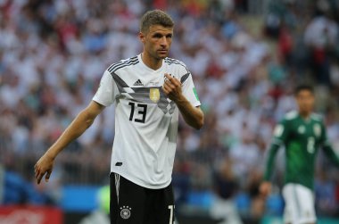 17.06.2018. Moskova, Rusya: Mueller, futbol FIFA Dünya Kupası Rusya 2018, F Grubu sırasında eylem maç arasında Almanya v Meksika Moskova'da Lujniki Stadyumu.