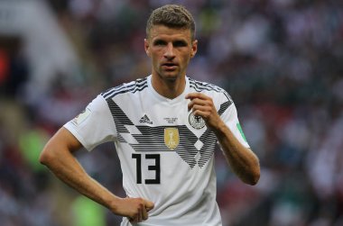 17.06.2018. Moskova, Rusya: Mueller, futbol FIFA Dünya Kupası Rusya 2018, F Grubu sırasında eylem maç arasında Almanya v Meksika Moskova'da Lujniki Stadyumu.