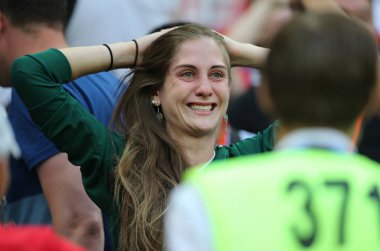 17.06.2018. Moskova, Rusya: Meksikalılar hayranları FIFA Dünya Kupası Rusya 2018, F Grubu, futbol maçında Almanya v Meksika Moskova'da Lujniki Stadyumu arasında zafer kutluyor.