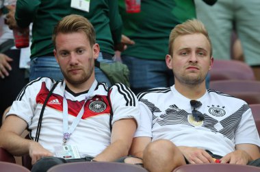 17.06.2018. Moskova, Rusya: Almanya hayranları FIFA Dünya Kupası Rusya 2018, F Grubu, futbol sonunda hayal kırıklığına Almanya v Meksika Moskova'da Lujniki Stadyumu arasında eşleme.