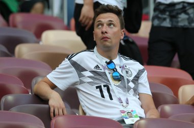 17.06.2018. Moskova, Rusya: Almanya hayranları FIFA Dünya Kupası Rusya 2018, F Grubu, futbol sonunda hayal kırıklığına Almanya v Meksika Moskova'da Lujniki Stadyumu arasında eşleme.