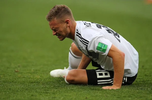 17.06.2018. Moskova, Rusya: FIFA Dünya Kupası Rusya 2018, F Grubu, Almanya v Meksika Moskova'da Lujniki Stadyumu futbol maçı sırasında yaralı Kimmich.