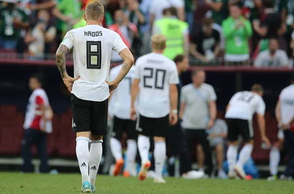 17.06.2018. Moskova, Rusya: Almanya hayal kırıklığına Almanya v Meksika Moskova'da Lujniki Stadyumu FIFA Dünya Kupası Rusya 2018, F Grubu, futbol maçı sonunda.