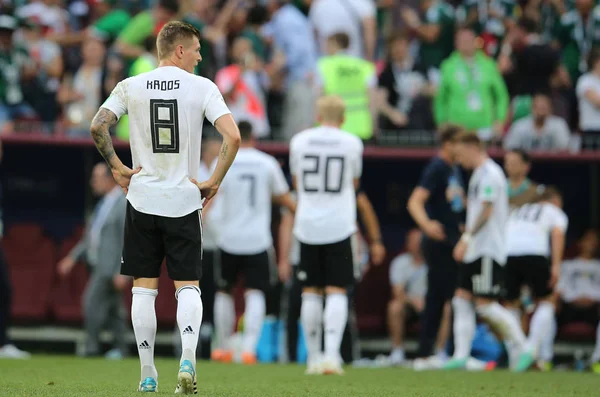 17.06.2018. Moskova, Rusya: Almanya hayal kırıklığına Almanya v Meksika Moskova'da Lujniki Stadyumu FIFA Dünya Kupası Rusya 2018, F Grubu, futbol maçı sonunda.