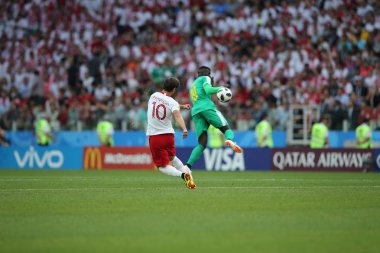 Moskova, Rusya - 19th Haziran 2018: Eylem sırasında FIFA Dünya Kupası Rusya 2018, H Grubu, futbol maç Polonya vs Senegal Spartak Stadium Moskova arasında