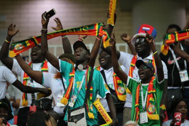 Moskova, Rusya - 19th Haziran 2018: FIFA Dünya Kupası Rusya 2018, H Grubu, futbol tribünlerde Polonya ve Senegal taraftarlara Polonya vs Senegal Moscow Spartak Stadyumu arasında eşleme.