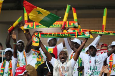 Moskova, Rusya - 19th Haziran 2018: FIFA Dünya Kupası Rusya 2018, H Grubu, futbol tribünlerde Polonya ve Senegal taraftarlara Polonya vs Senegal Moscow Spartak Stadyumu arasında eşleme.