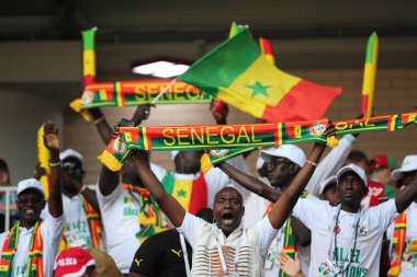 Moskova, Rusya - 19th Haziran 2018: FIFA Dünya Kupası Rusya 2018, H Grubu, futbol tribünlerde Polonya ve Senegal taraftarlara Polonya vs Senegal Moscow Spartak Stadyumu arasında eşleme.