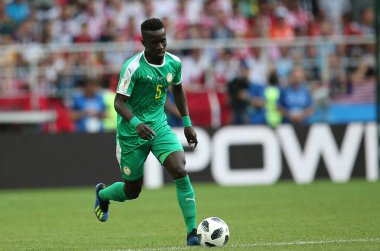 Moskova, Rusya - 19th Haziran 2018: Idrissa Gueye eylem sırasında FIFA Dünya Kupası Rusya 2018, H Grubu, futbol maç Polonya vs Senegal Spartak Stadium Moskova arasında