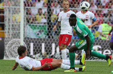 Moskova, Rusya - 19th Haziran 2018: Mame Diouf eylem sırasında FIFA Dünya Kupası Rusya 2018, H Grubu, futbol maç Polonya vs Senegal Spartak Stadium Moskova arasında