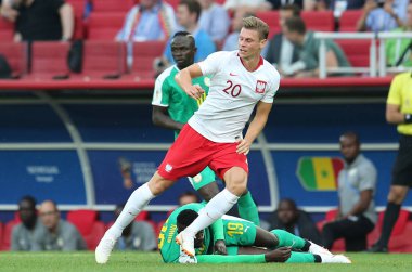 Moskova, Rusya - 19th Haziran 2018: Lukasz Piszczek eylem sırasında FIFA Dünya Kupası Rusya 2018, H Grubu, futbol maç Polonya vs Senegal Spartak Stadium Moskova arasında